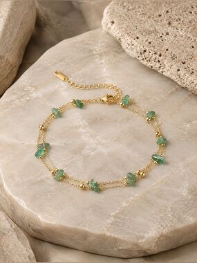 18K Gold Natural Jade Double-Chain Anklet
